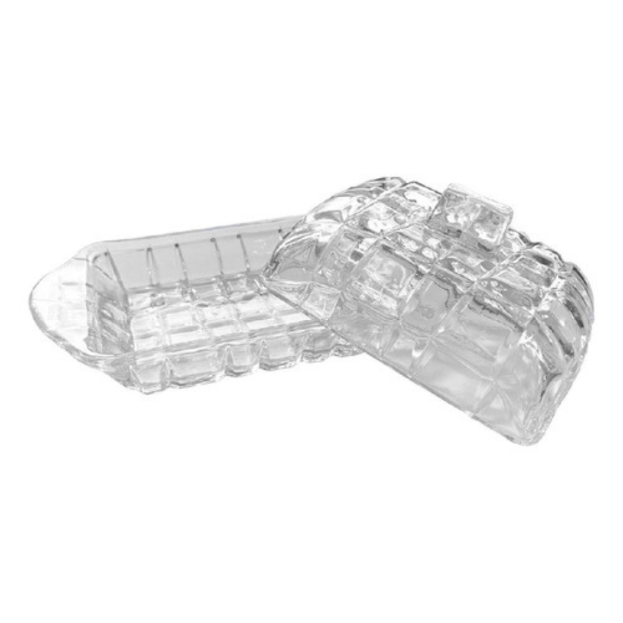 Mantegueira de Cristal Com Tampa Porta Manteiga Luxo Transparente