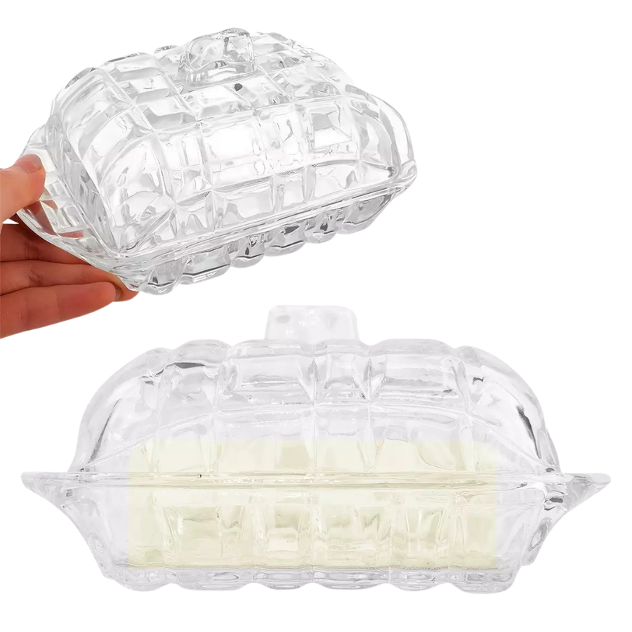 Mantegueira de Cristal Com Tampa Porta Manteiga Luxo Transparente 16cm