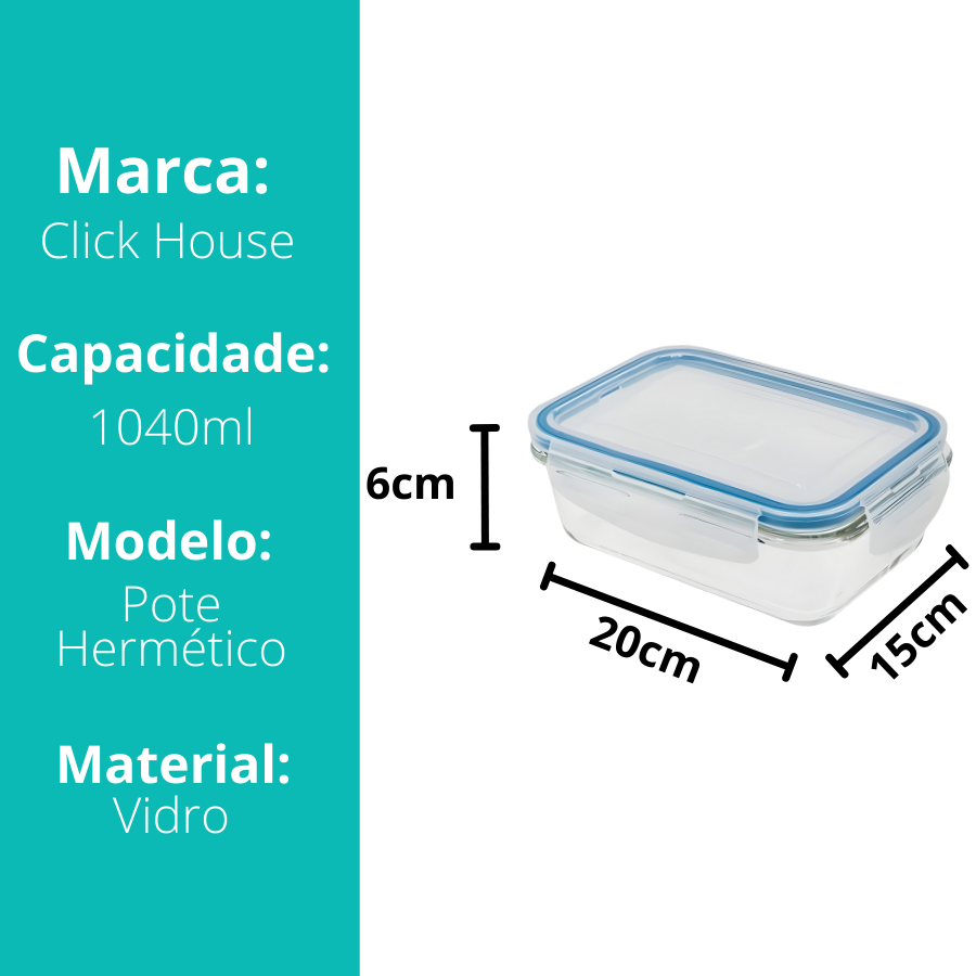 Pote Hermetico Retangular Tampa - 1040ml - V1066.U03