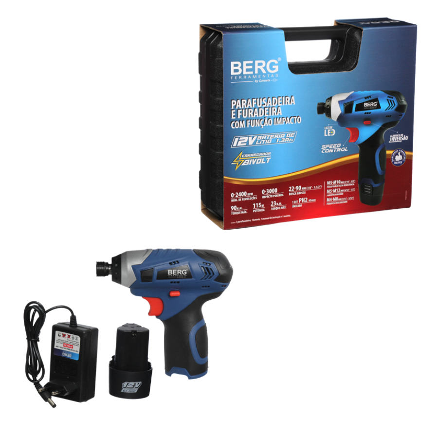 Parafusadeira Furadeira Sem Fio Impacto Bivolt 12v Corneta