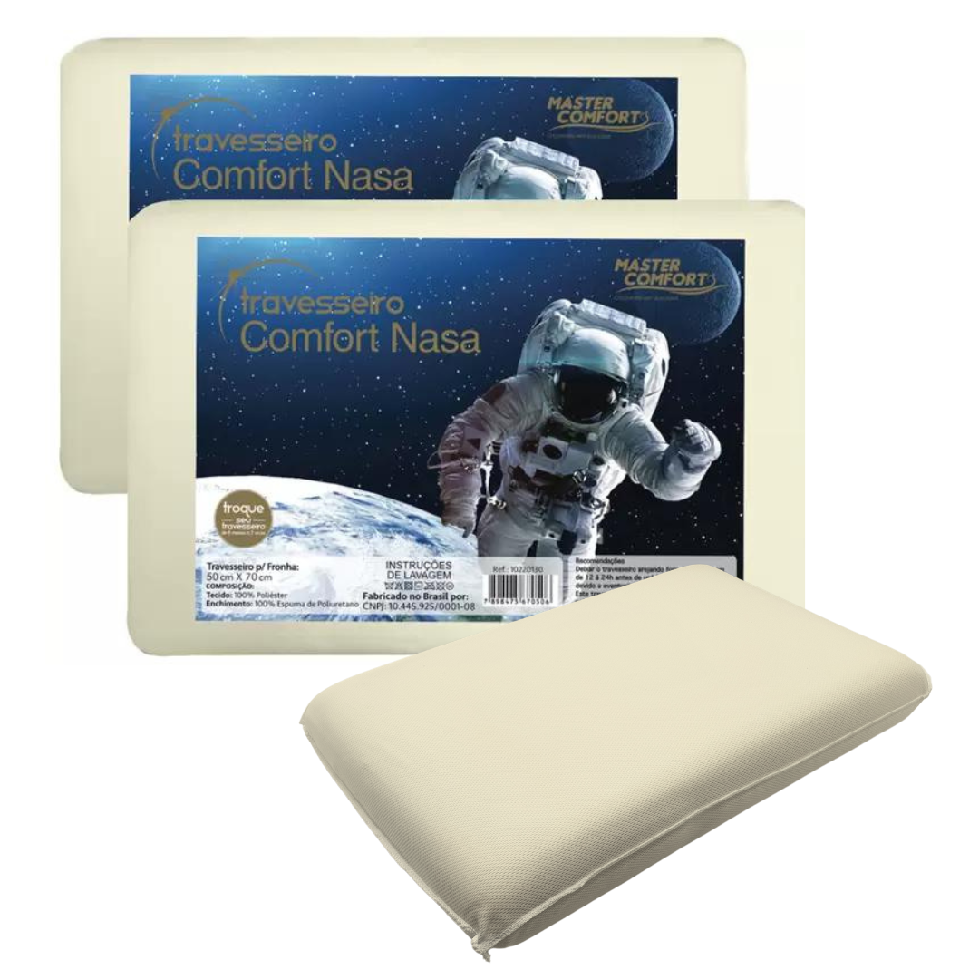Master Comfort Nasa Kit 2 Travesseiros Viscoelástico 50x70x10cm Cor Branco
