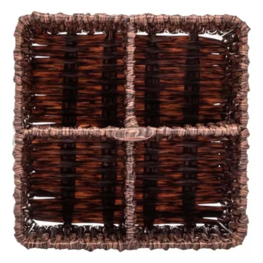 Porta Talheres Organizador De Mesa Tipo Rattan Quadrado