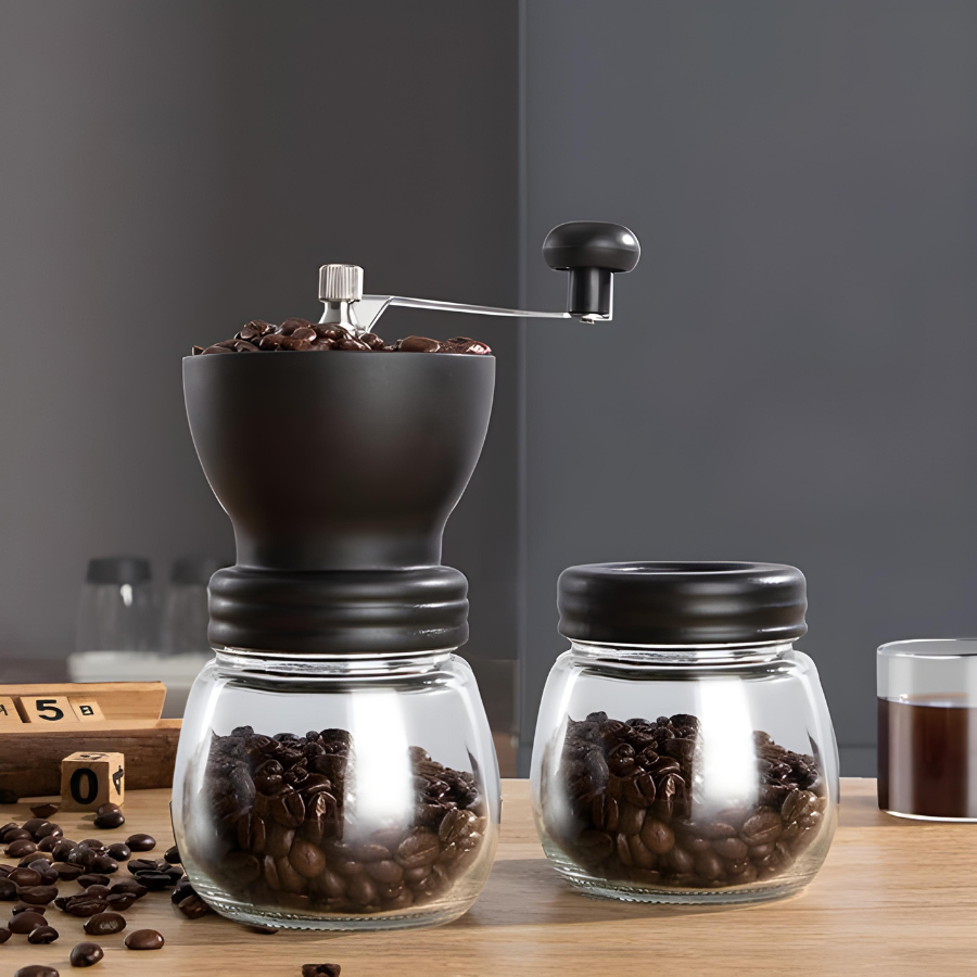 Moinho Moedor Café Vidro Grãos Manual Manivela Aço Cagliari