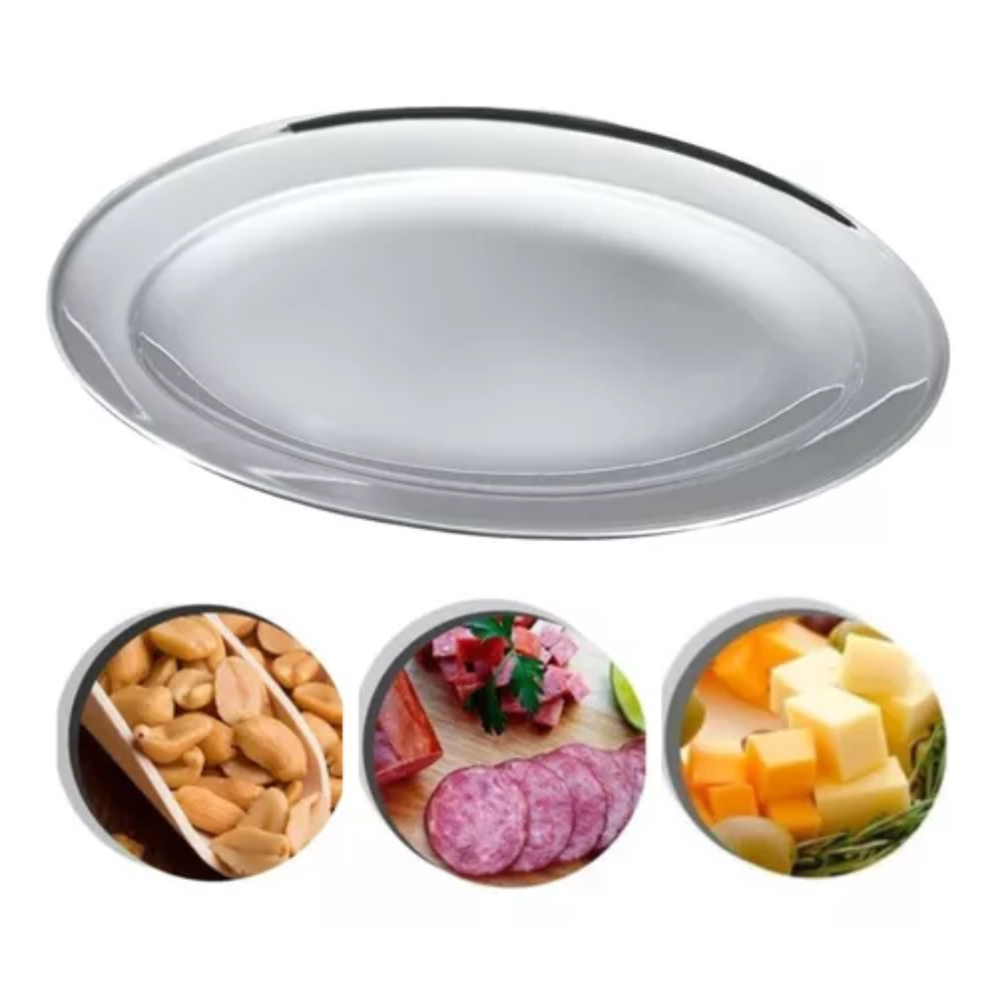 Bandeja Oval Aço Inox Rasa Travessa 20cm Porção E Saladas