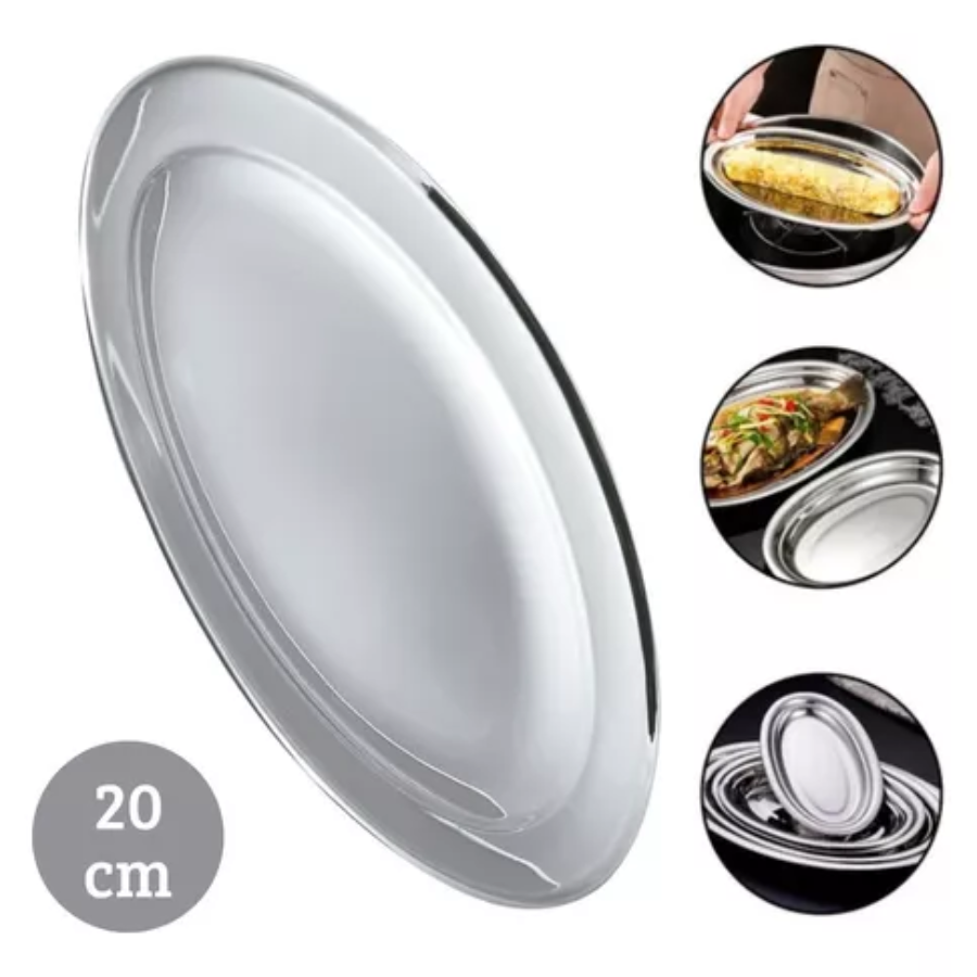 Bandeja Oval Aço Inox Rasa Travessa 20cm Porção E Saladas