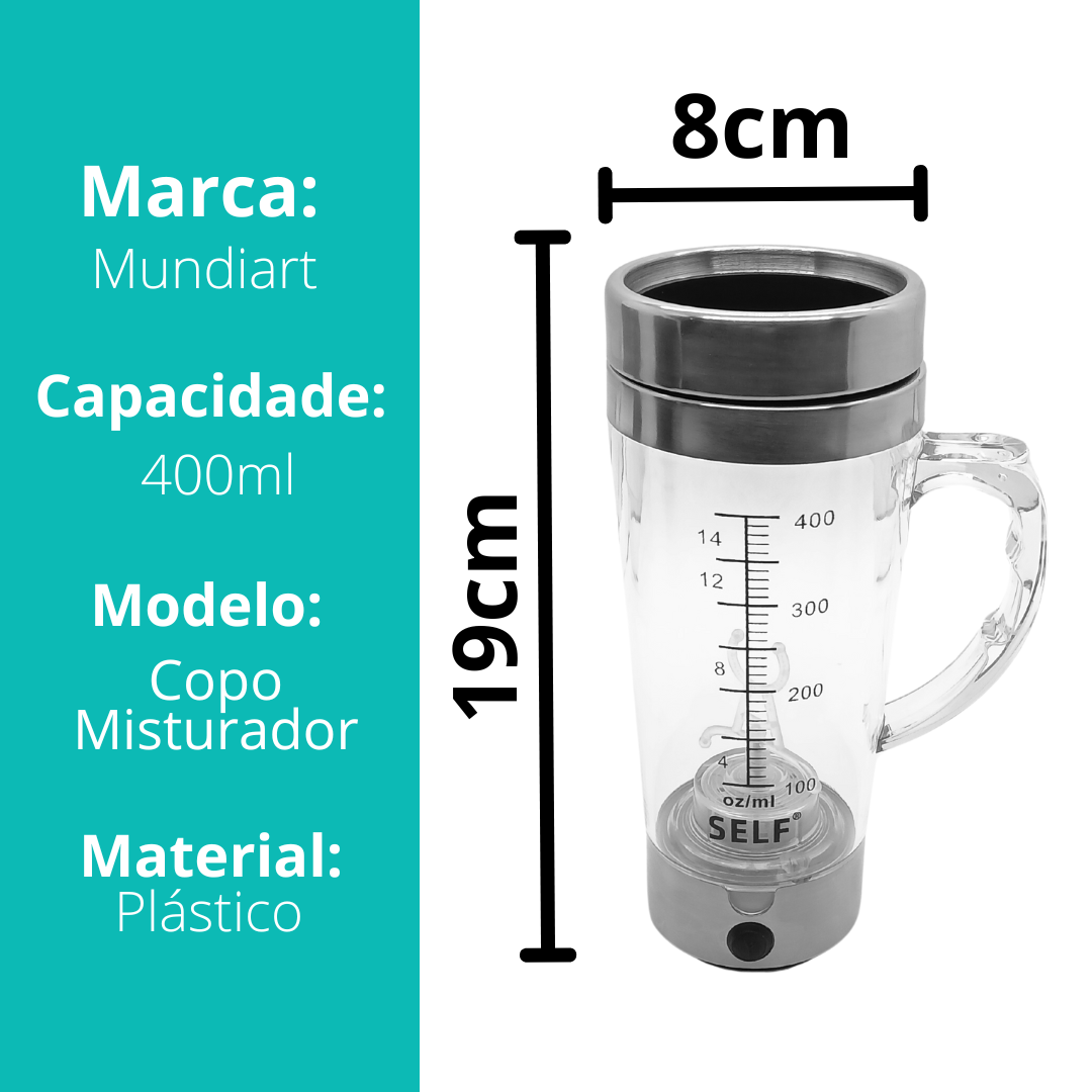 Caneca Copo Mixer Misturador Automático 400ml Bebidas Café