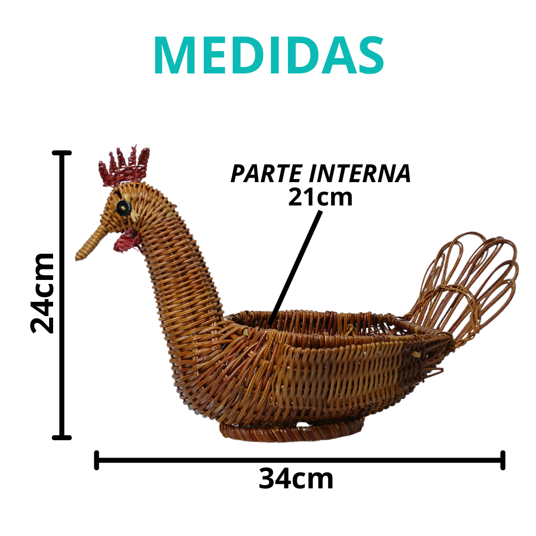 Cesta De Galinha Porta Ovos Organizadora Rattan 30cm