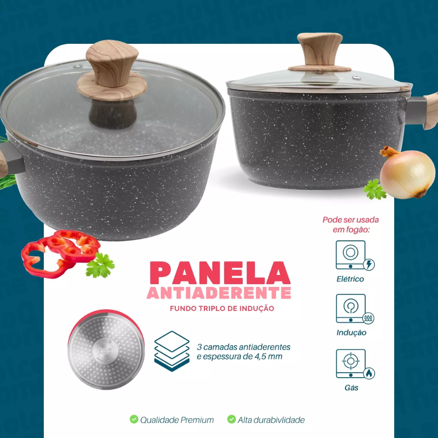 Panela Creme Antiaderente Indução Com Tampa De Vidro 18cm