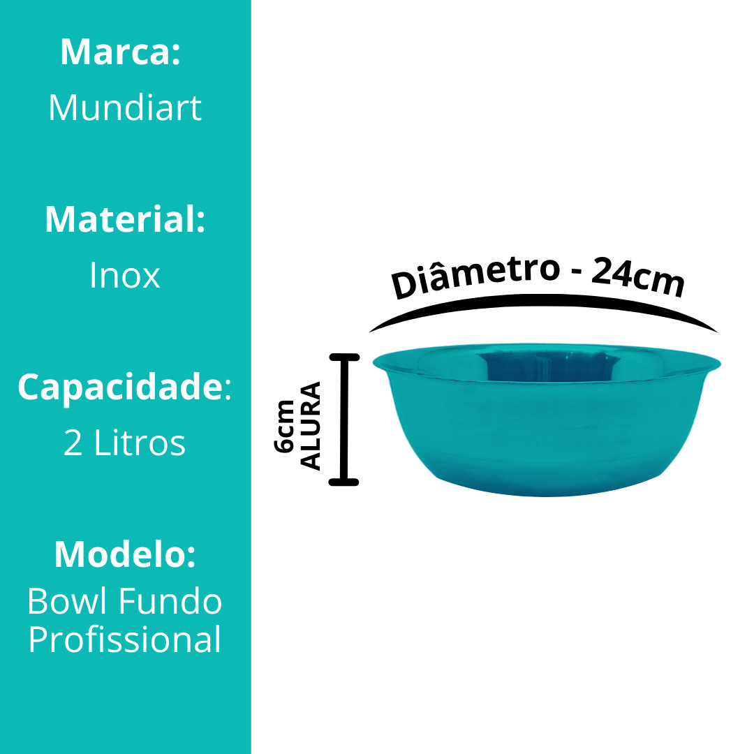 Bowl Aço Inox 24cm Tigela Cumbuca Bacia Reforçada Recipiente