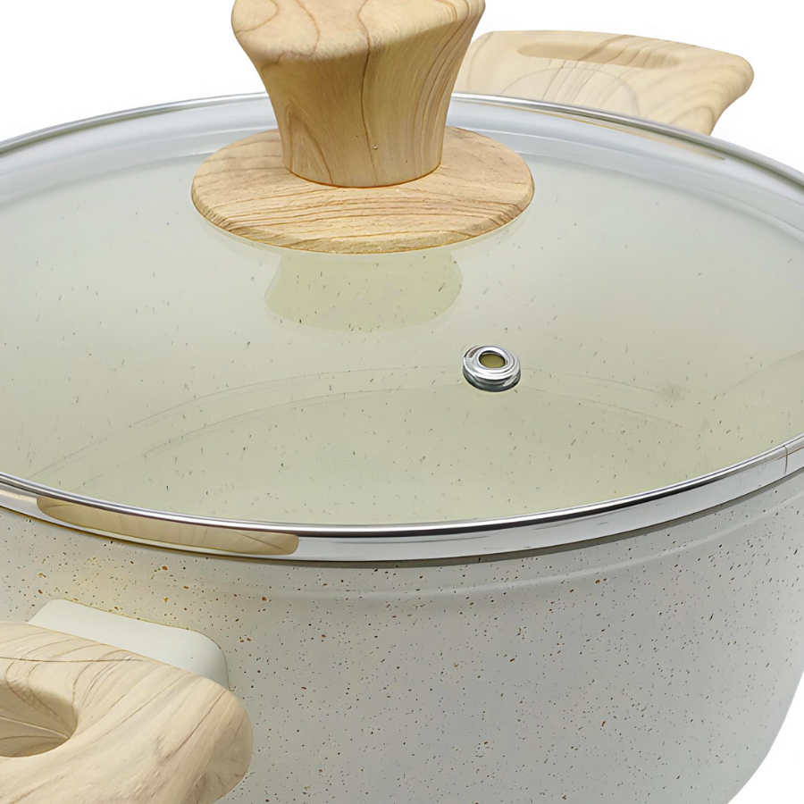 Panela Caçarola Creme Antiaderente Indução Com Tampa 24cm