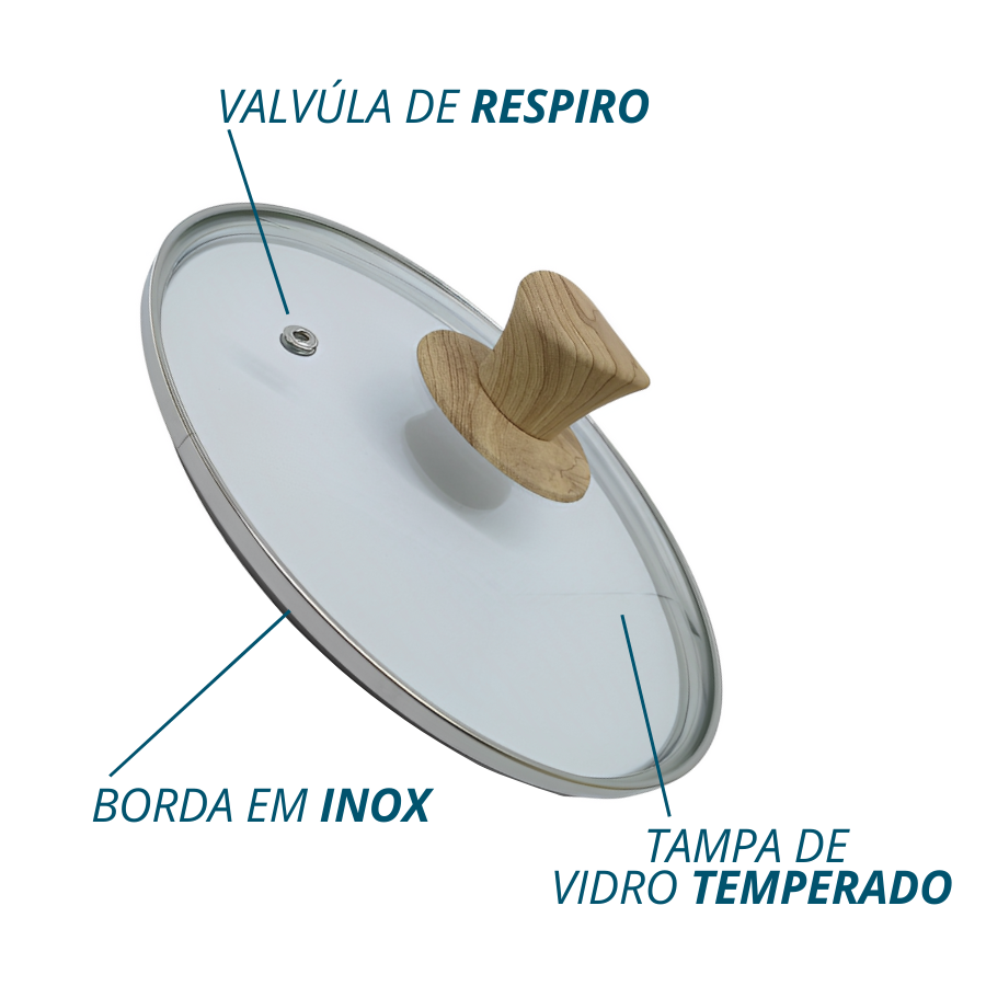 Panela Creme Antiaderente Indução Com Tampa De Vidro 18cm