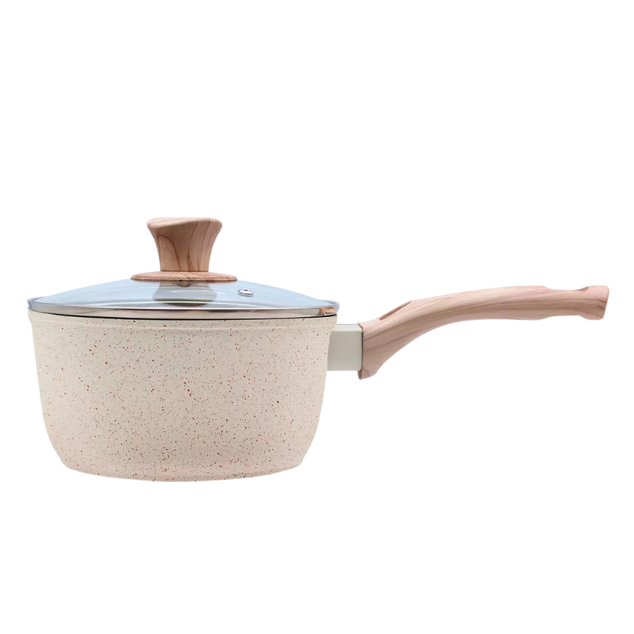 Panela Creme Antiaderente Indução Com Tampa De Vidro 18cm