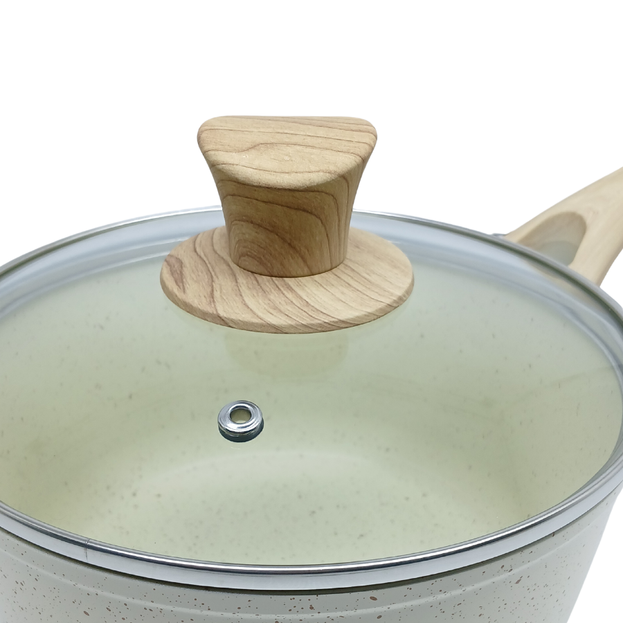 Panela Creme Antiaderente Indução Com Tampa De Vidro 18cm