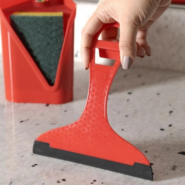 Rodinho De Pia Cabo De Plástico Vermelho Seca Limpa Vidro Cozinha 16cm