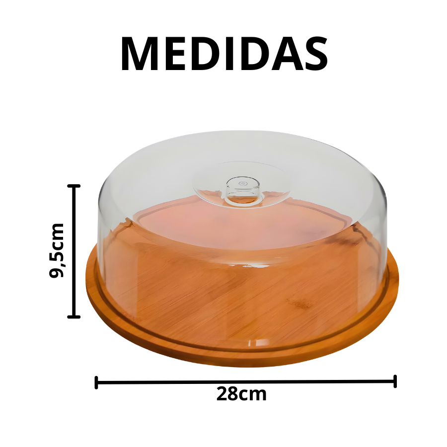 Porta Bolo Boleira Bambu com Tampa Transparente Acrílica 28cm