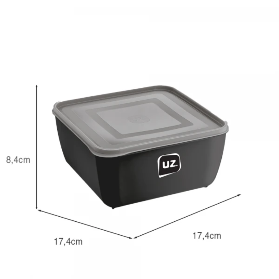 Pote Organizador Alimento Quadrado Com Tampa 1.5l Uz Preto