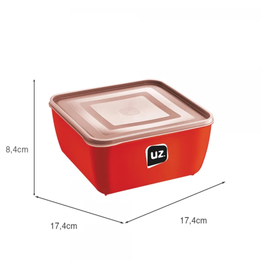 Pote Organizador Alimento Quadrado Tampa 1.5l Uz Vermelho