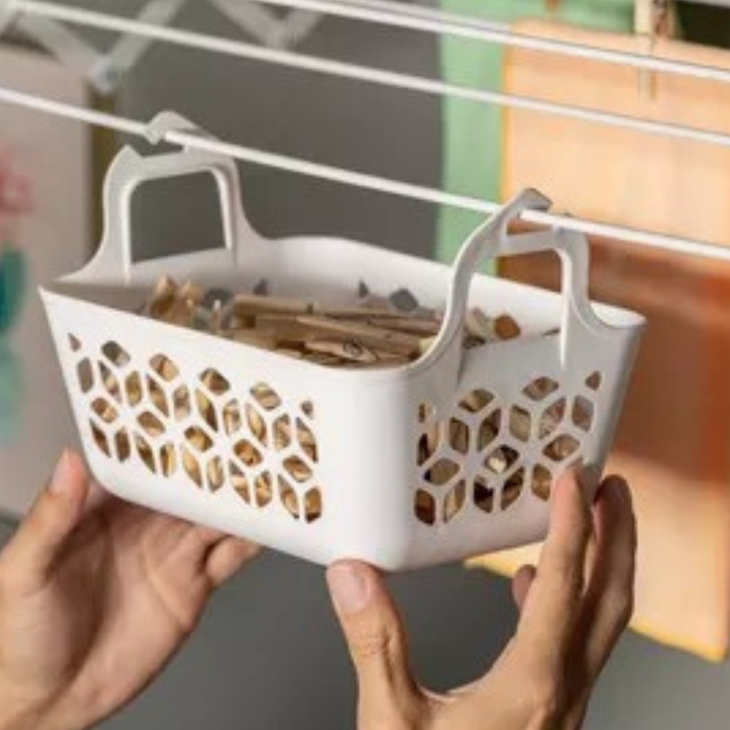 Cesto Prendedores De Roupa Organizador Plástico Multiuso Branco 24cm