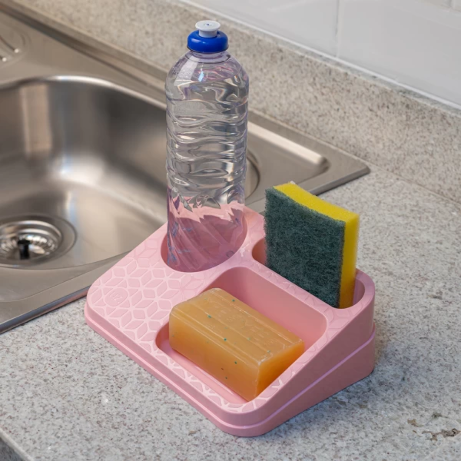 Porta Detergente Esponja Lixeira E Rodinho Kit Cozinha Rosa