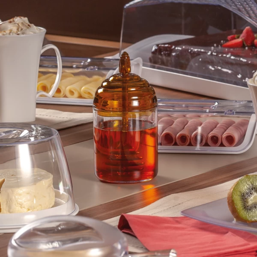 Pote Mel Meleira 350ml Decorativa Colmeia Tampa Com Pegador