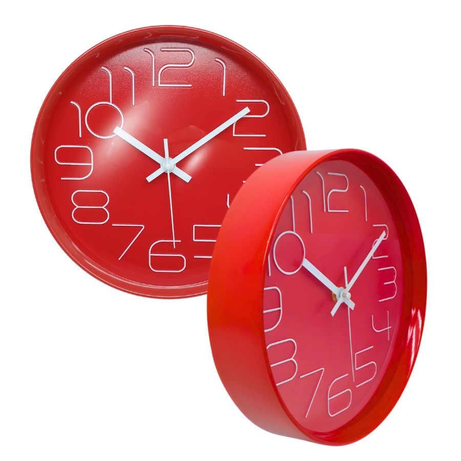 Relógio De Parede Cozinha Sala Quarto Analógico Redondo Vermelho 25cm