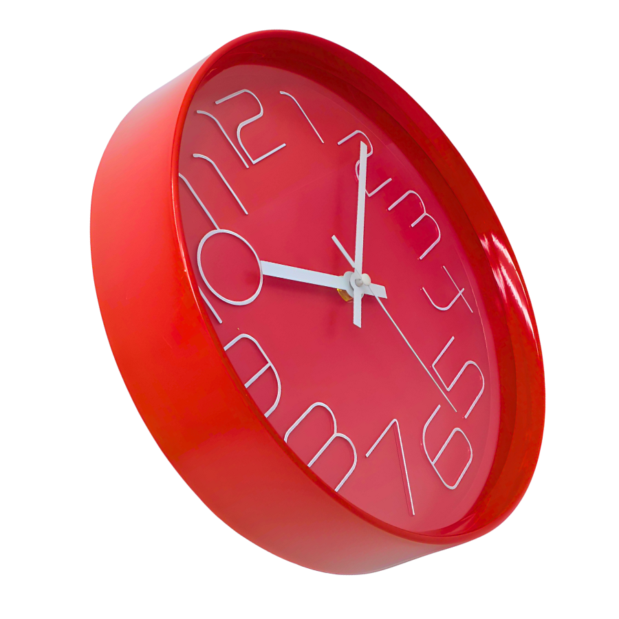 Relógio De Parede Cozinha Sala Quarto Analógico Redondo Vermelho 25cm