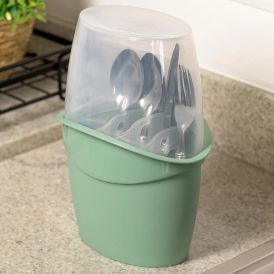 Organizador Porta Talheres Com Tampa E 4 Divisórias Verde