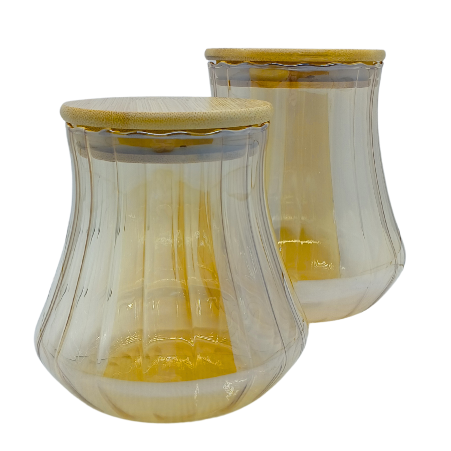 Pote Hermético Mantimento Armazenamento De Vidro Gold Com Tampa de Bambu 800ml