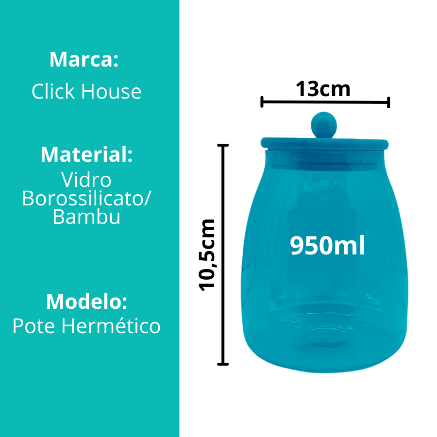 Pote Hermético Mantimento Armazenamento de Vidro Gold Com Tampa Bambu 850ml
