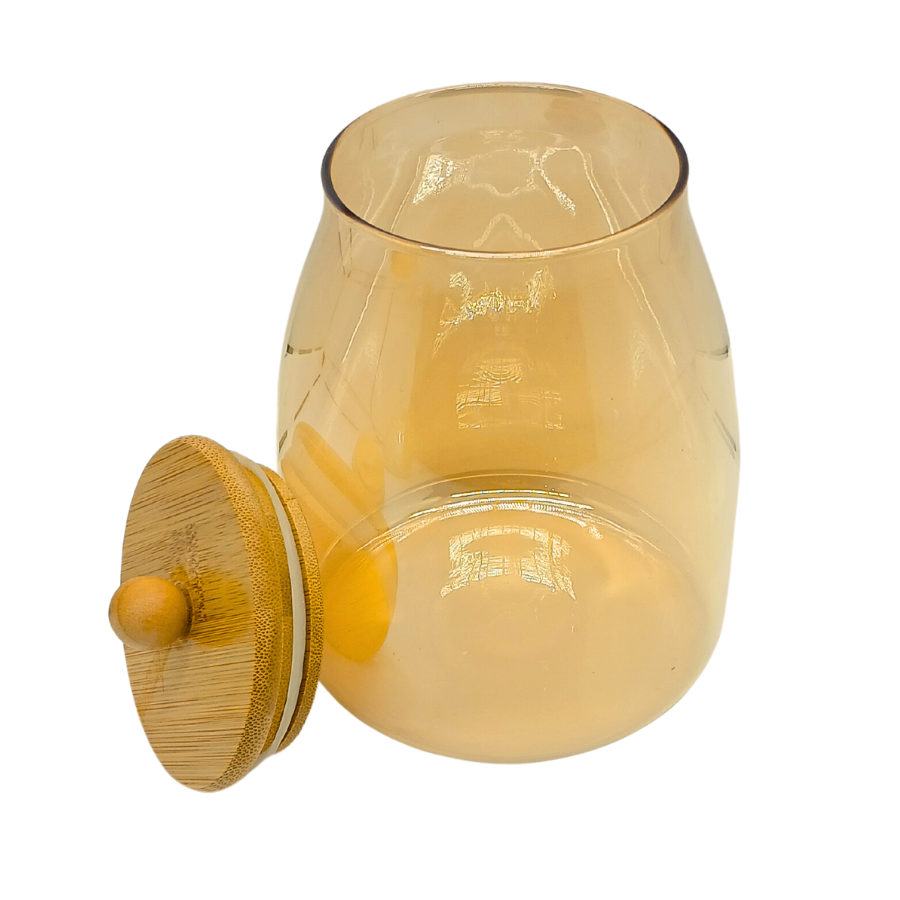 Pote Hermético Mantimento Armazenamento de Vidro Gold Com Tampa Bambu 850ml