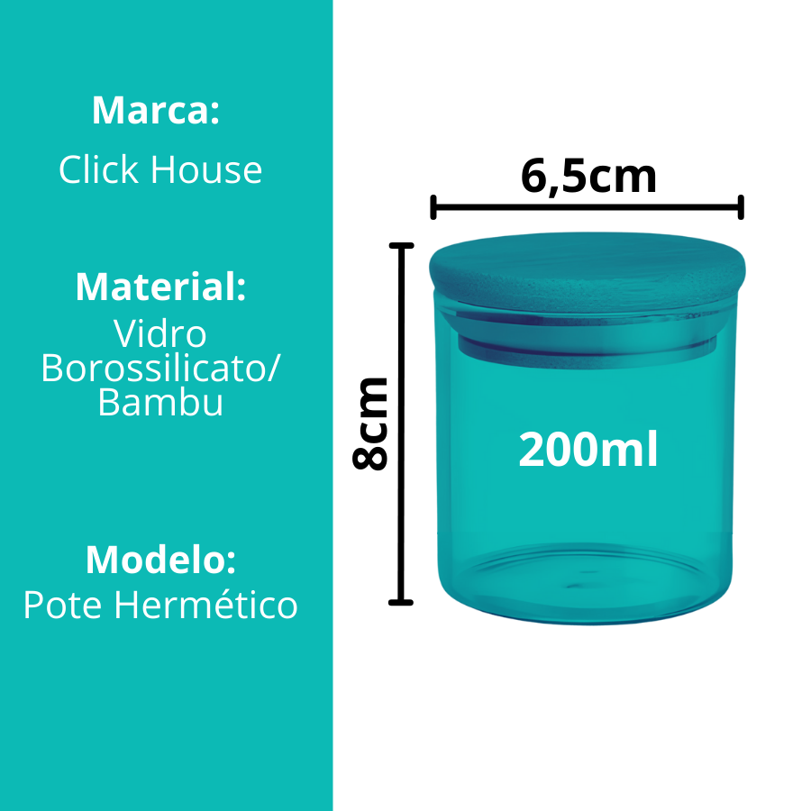 Pote Hermético Mantimento Armazenamento De Vidro Com Tampa de Bambu 200ml