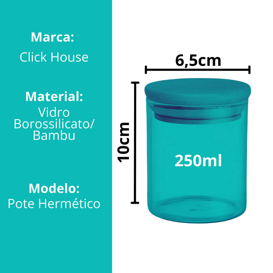 Pote Hermético Mantimento Armazenamento De Vidro Com Tampa de Bambu 250ml