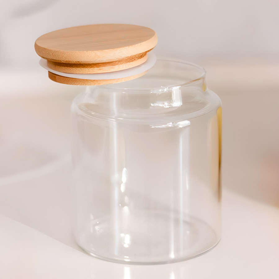 Pote Hermético Mantimento Armazenamento De Vidro Com Tampa de Bambu 700mL