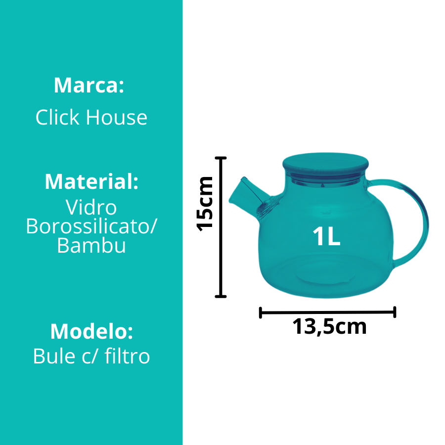 Chaleira Bule Jarra De Chá Vidro Borossilicato Bico Tampa Bambu Com Coador 1 L