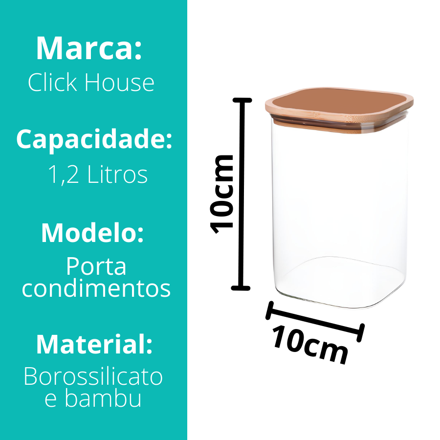 Pote Hermetico Quadrado Tampa Verde 1,2L - V1073.U02