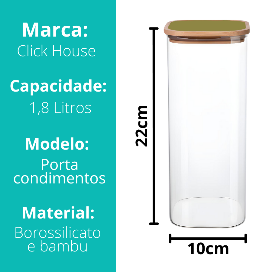Pote Hermetico Quadrado Tampa Preta 1,8L - V1073.U01