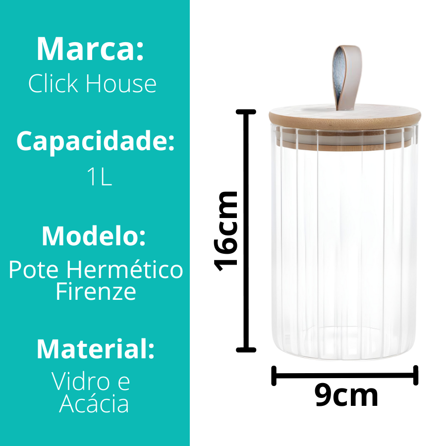 Pote Hermetico Firenze Tampa Acacia Alça 1L - V1083.U02