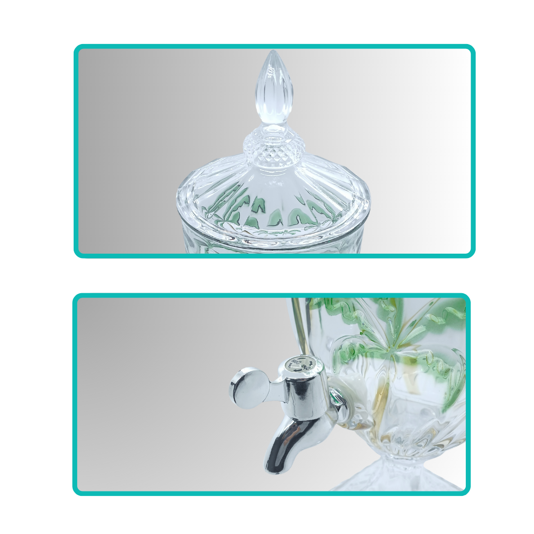 Suqueira Imperial De Vidro Luxo Dispenser de Bebidas Torneira Palm Tree 4,5 Litros