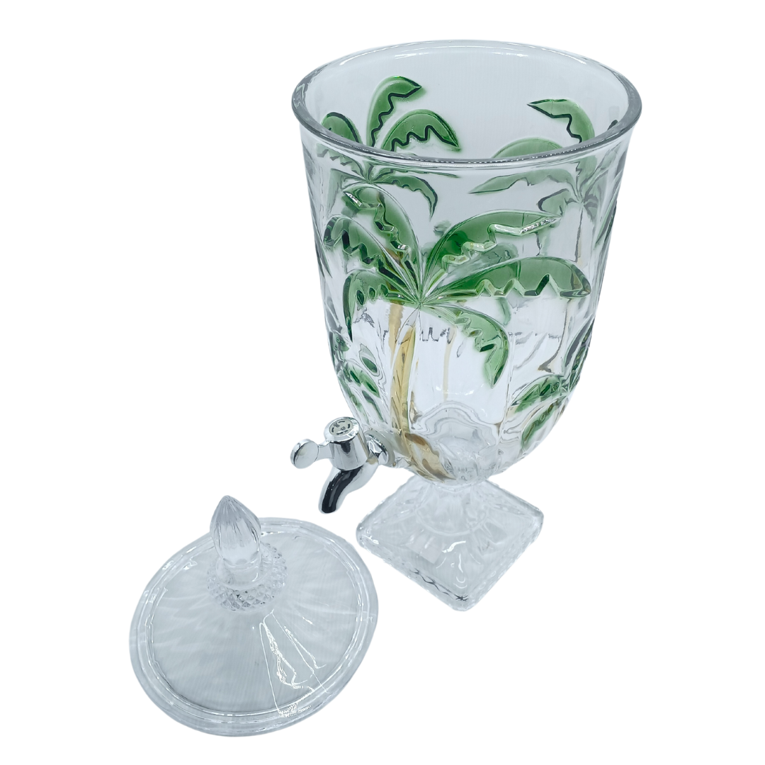 Suqueira Imperial De Vidro Luxo Dispenser de Bebidas Torneira Palm Tree 4,5 Litros