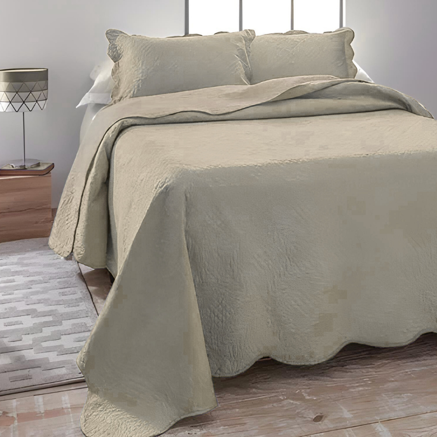 Colcha Casal Cobre Leito Matelado 220x240cm Bege 3 Peças