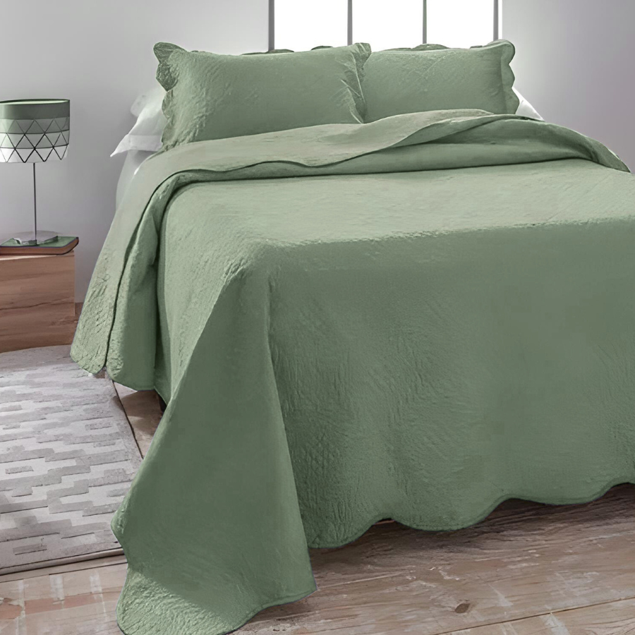 Colcha Casal Cobre Leito Matelado 220x240cm Verde 3 Peças