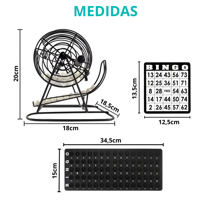 Bingo Profissional Completo Grande Metal 75 Bolinhas com Cartelas