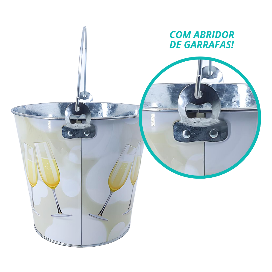 Balde Baldinho De Gelo Aço Inox Para Bebidas Cerveja Champanhe Vinho Taças 7,6L