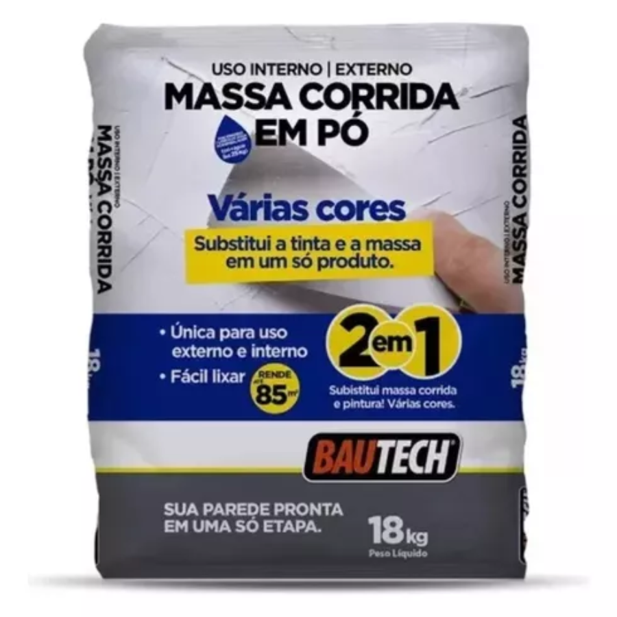 Massa Corrida Acrílica Em Pó 18kg Fácil De Lixar Bautech