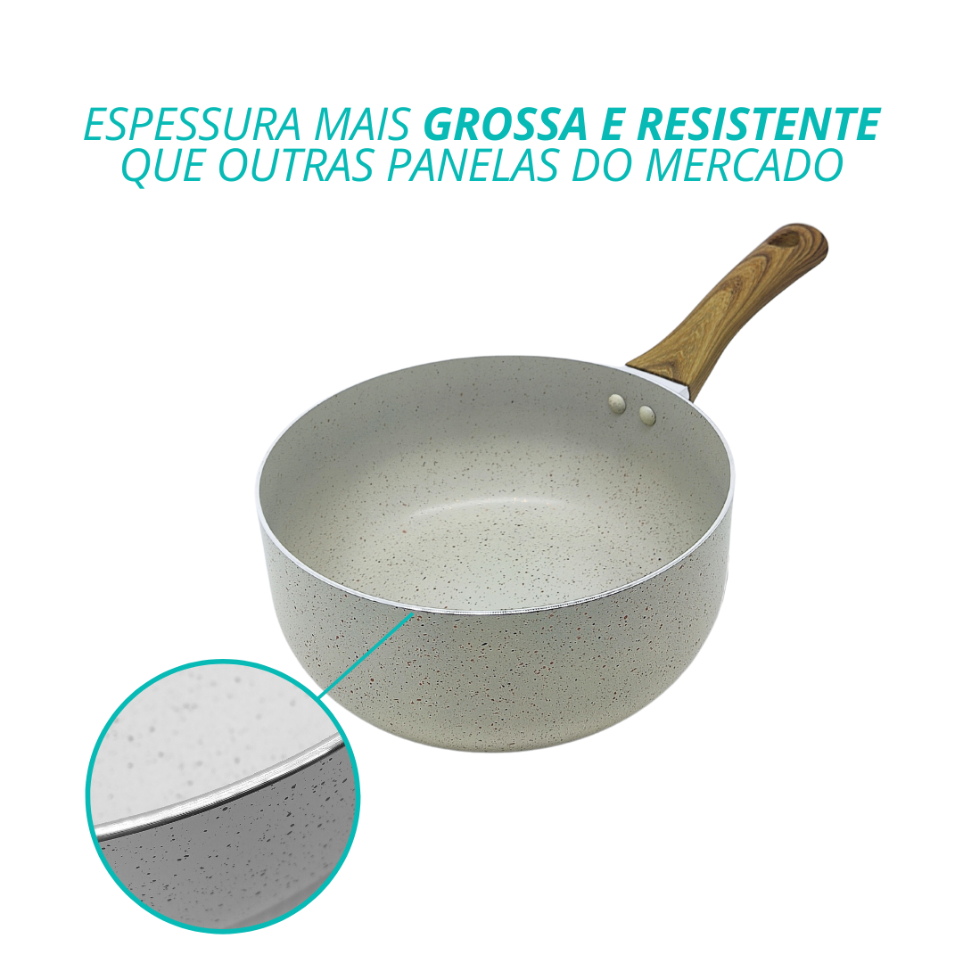 Panela De Cerâmica Com Tampa De Vidro Antiaderente Sahara Vanilla 18cm
