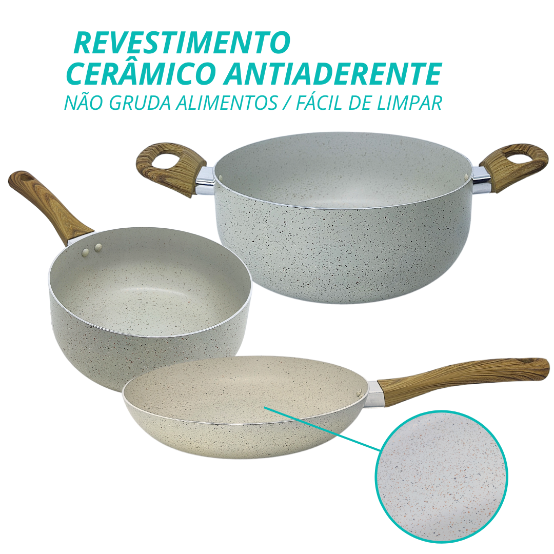 Panela De Cerâmica Com Tampa De Vidro Antiaderente Sahara Vanilla 18cm