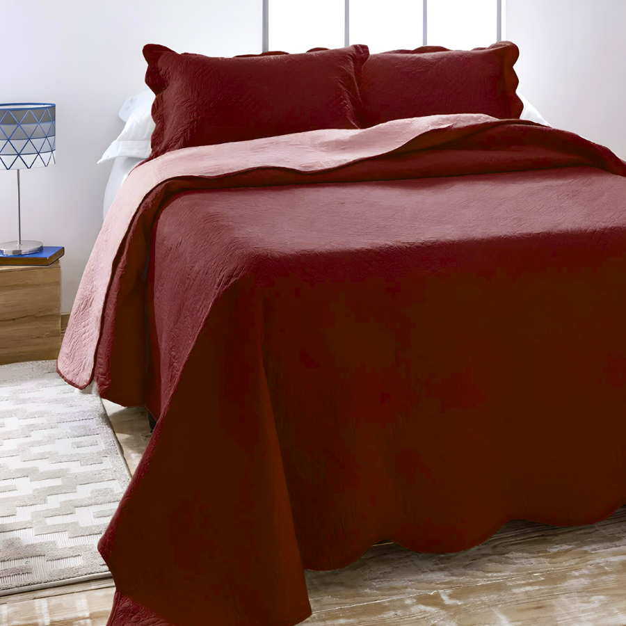 Colcha King Cobre Leito Matelado 280x260cm Vinho 3 Peças