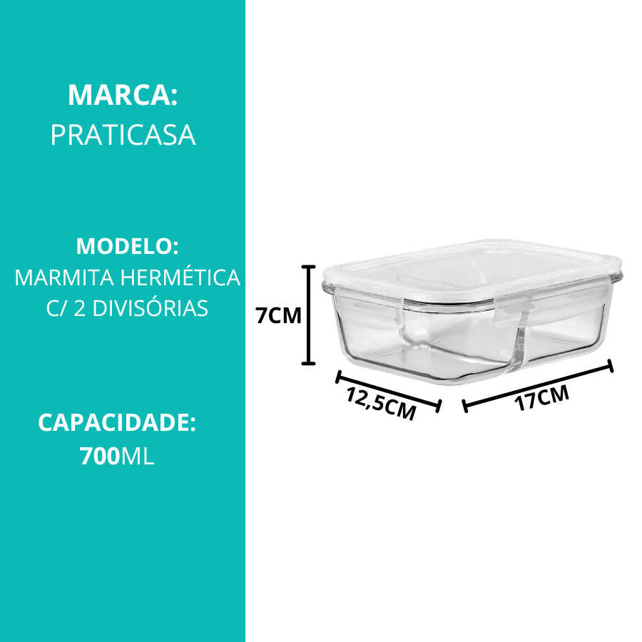 Pote De Vidro Hermético 600ml Com Divisória