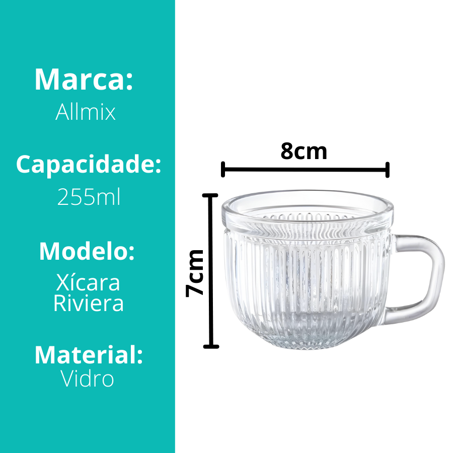 6 Xicara de Chá de Vidro Rivieira 255 ML - 108708