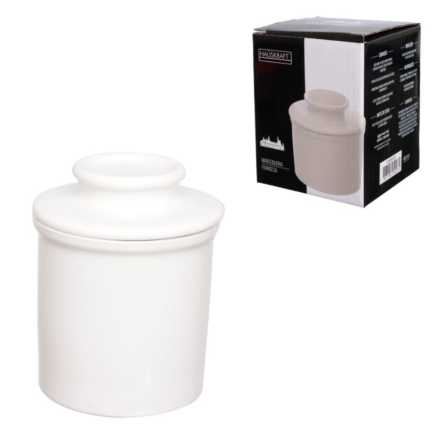 Manteigueira Porcelana Manhattan Porta Manteiga Tampa Premium Branco Lisa Cozinha Decoração Alimento